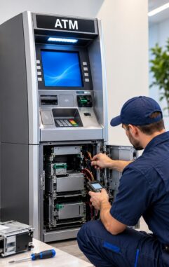 ATM Technician Servicing Open Machine-700kb