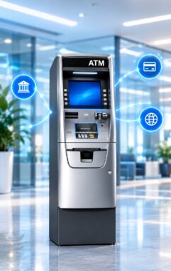 Futuristic ATM in Connected Bank Lobby-700kb