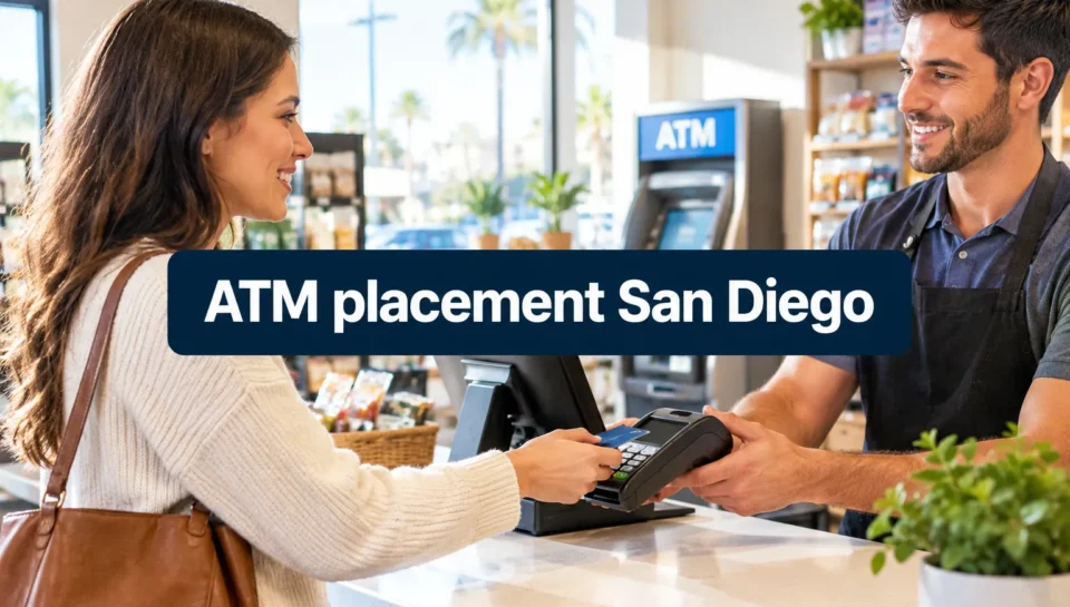 Professional () hero image with SHORT (≤42 chars): 'ATM placement San Diego', on a high-contrast dark panel, centered with