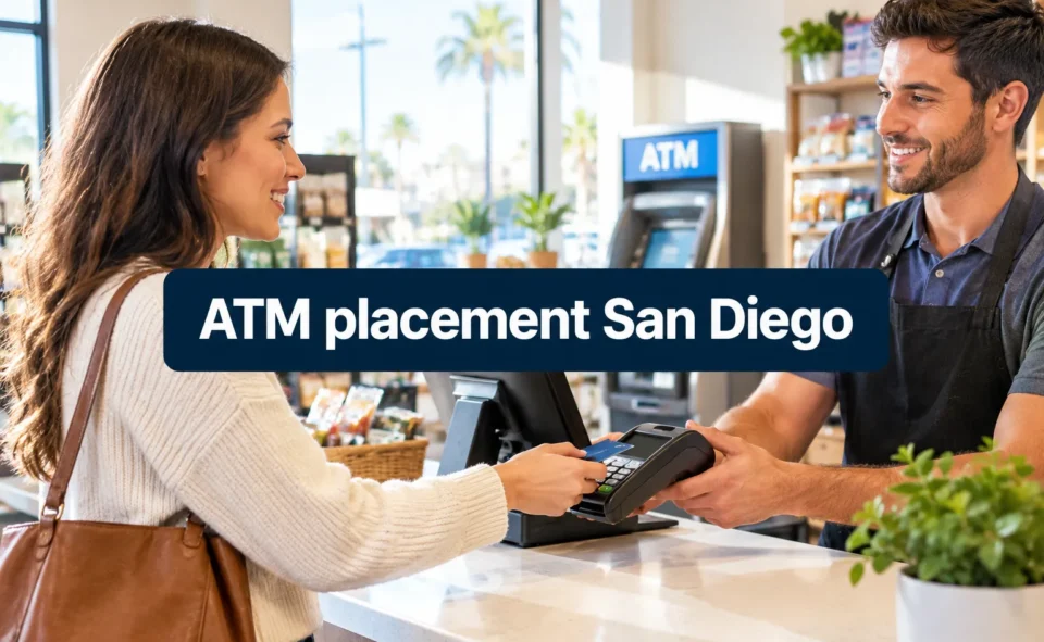 Professional () hero image with SHORT (≤42 chars): 'ATM placement San Diego', on a high-contrast dark panel, centered with